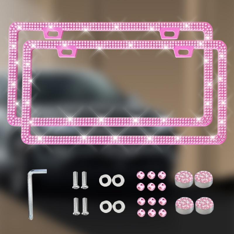 NEW 1/2PCS 31*16cm Bling Rhinestone License Plate Frame - Women's Crystal Car Frame Holder Accessories License Plate Covers Frames 6