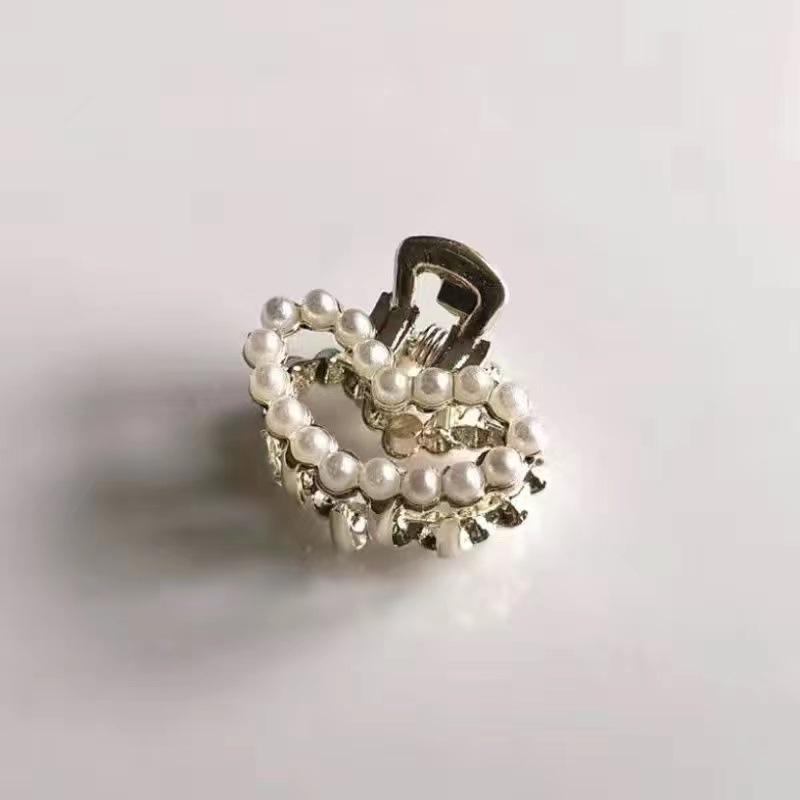 Bow Rhinestone Pearl Mini Hair Clip - Women's Small Shark Grip Hairpin