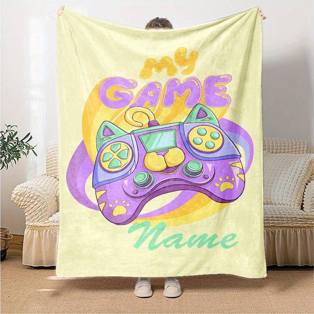 Custom Name Game Controller Theme Printed Blanket - Perfect for Couch, Bed, Travel & Outdoor Use | Machine Washable, Cozy & Durable.