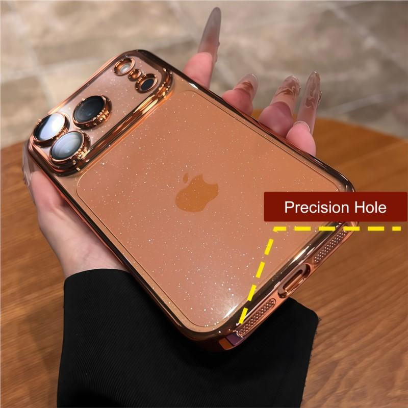 Luxury Clear Bling Glitter Plating Case for iPhone 17 Air 16 15 14 Plus 13 12 11 Pro Max Ultra Thin Lens Protection Hard Cover