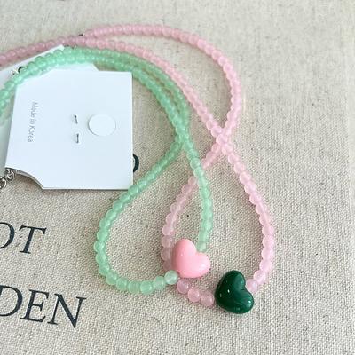 Macaron Ice Through Pink Green Natural Stone Beaded Love Necklace Female Personality Unique Temperament Versatile Neck Chain Collarbone Chain