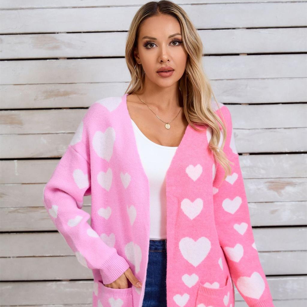 2025 Herbst Neuheit Splicing Strick Valentinstag Tasche Langer Cardigan Liebe Pullover