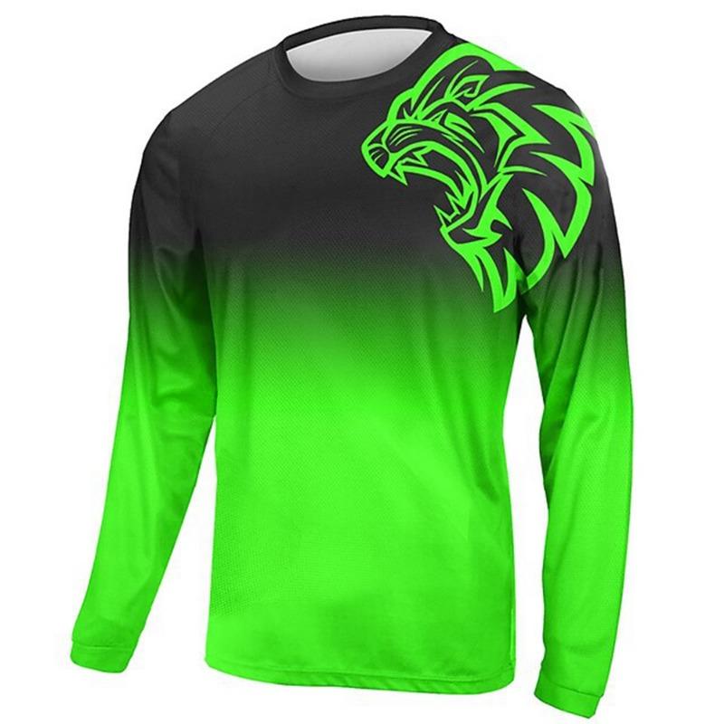 Contrast Color Lion Print Men's Long Sleeve T-shirt Outdoor Run Fitness Sports Topd Autumn Casual O-neck Oversized Pullover Tees
