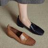 Fashion Roman Retro Cow Wave Natural Leather Women Loafers 2025 Autumn Fashion Slip-on Flat Shoes Square Toe New Style Women Shoes