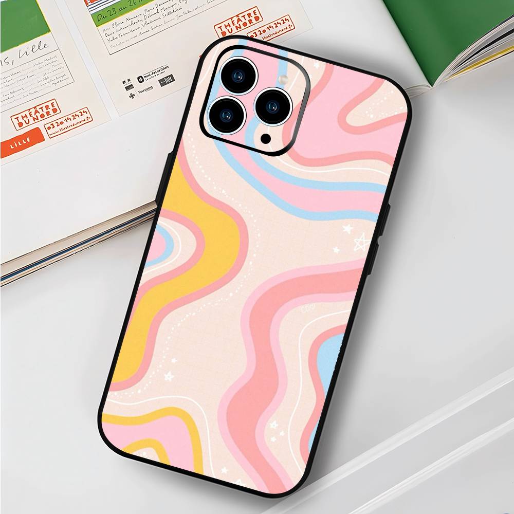Colorful Waves Phone Case For IPhone 17 Air 16 15 14 13 Pro Max 11 12 Black Silicone Cover