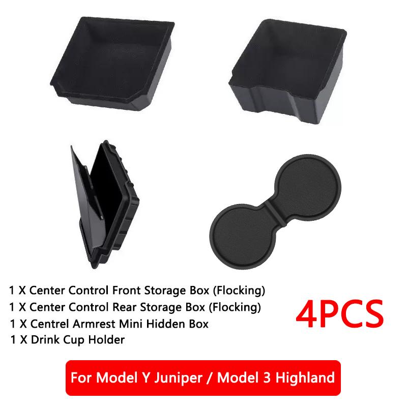 Für Tesla Model Y Juniper Model 3 Highland Mittelkonsolen-Organizer Armlehne Versteckte Aufbewahrungsbox vorne und hinten Untere Silikonmatte