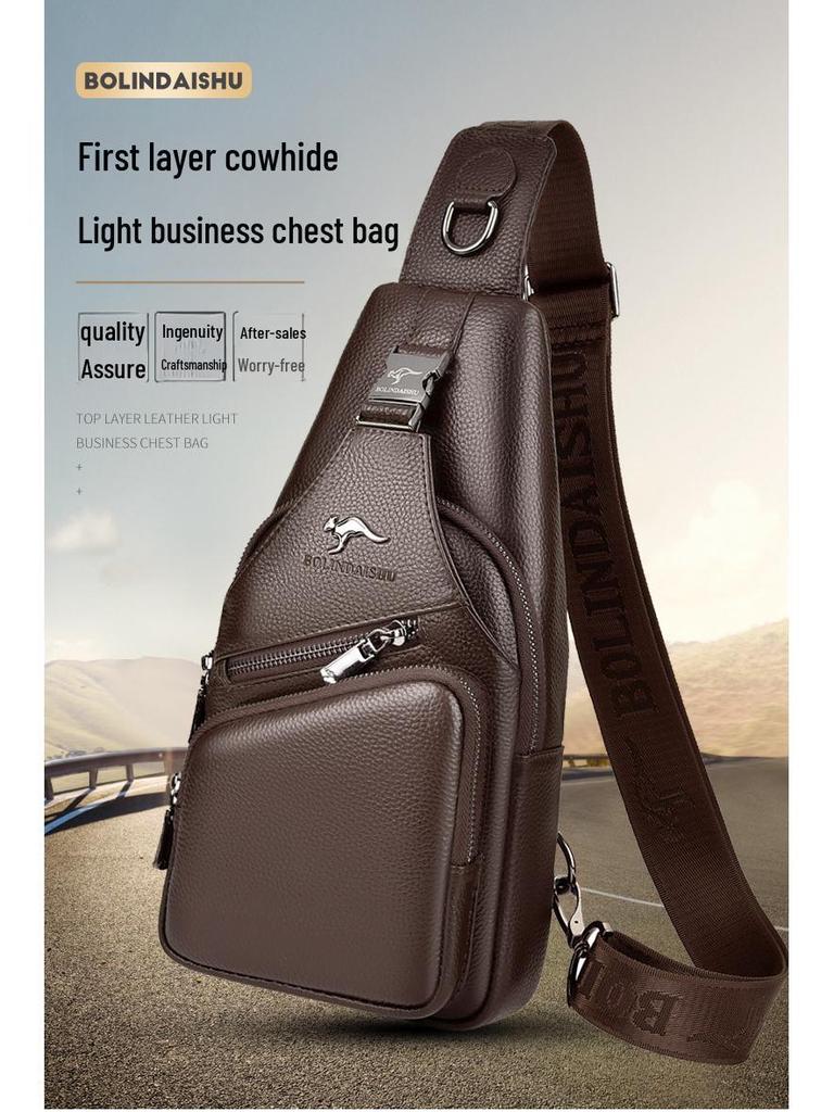 BOLINDAISHU Men's Genuine Leather Cowhide Chest and Messenger Bag
