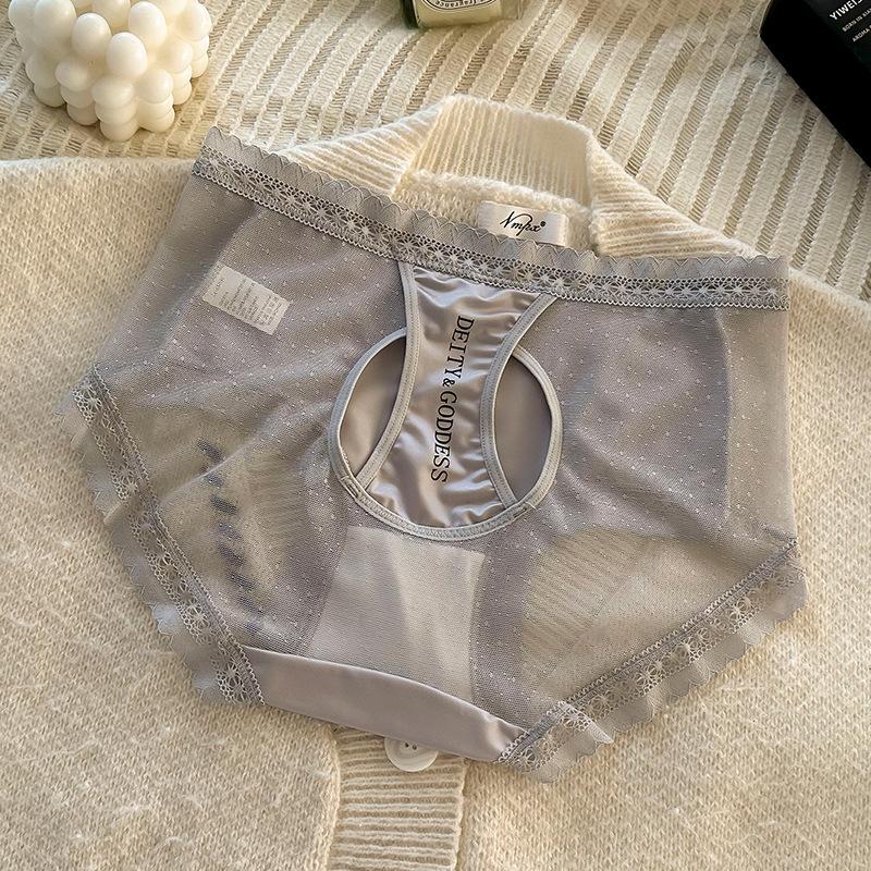 Large Size Female Light Luxury Satin Pearlescent Hollow Sexy Pure Desire To Pack Hip Mid Waist Underwear