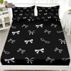3Pcs Beautiful Bow Black Printed Coreless Bed Sheet Set Multi Size Bed Cover Bedroom Bedding Decoration Machine Washable