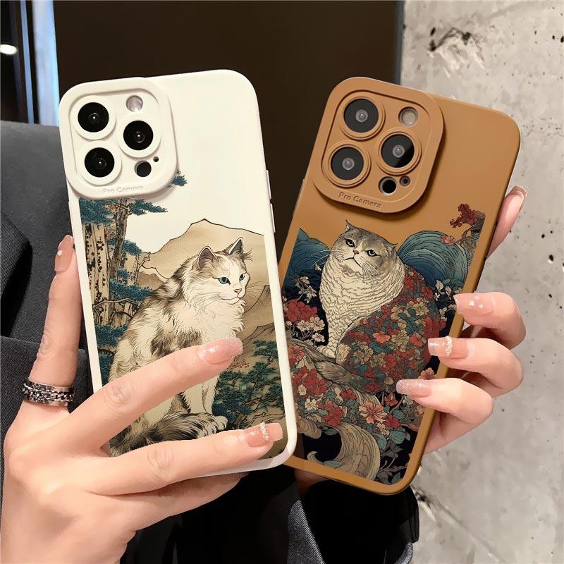 Japanese Anime Style Case For iPhone 14 Plus Pro Max XS X XR SE 2020 Cat Phone Case For iPhone 7 8 11 12 13 Soft Silicone Cover