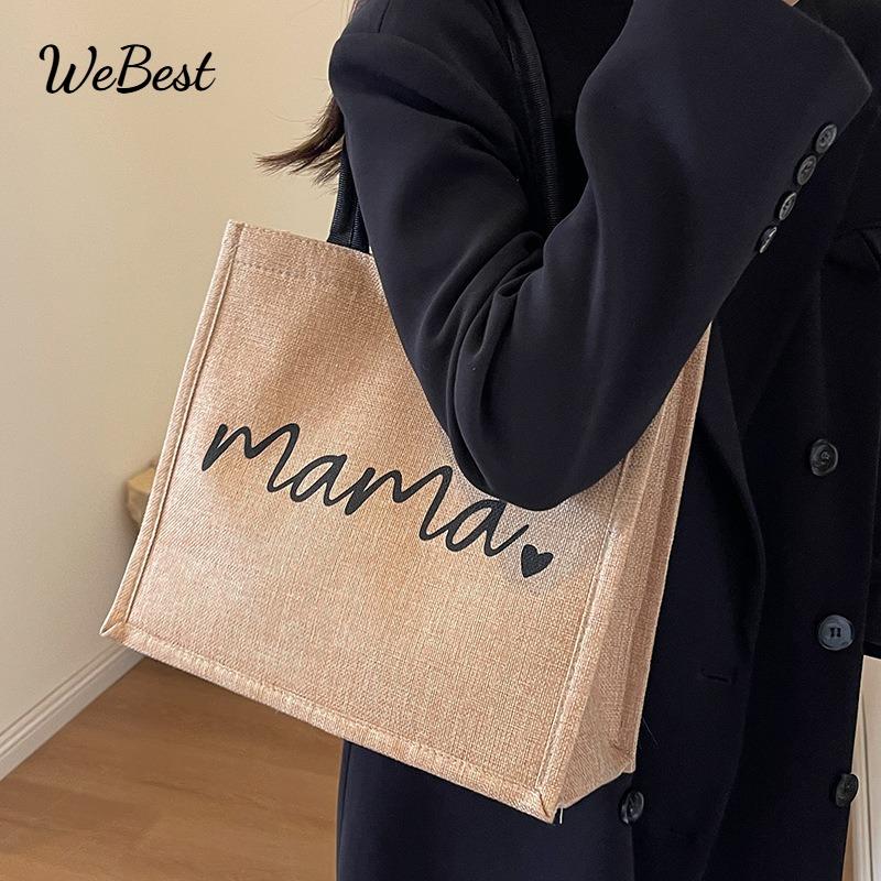 

Large Capacity Linen Tote Bag Stylish Commuter and Mommy Bag with Makeup Pouch