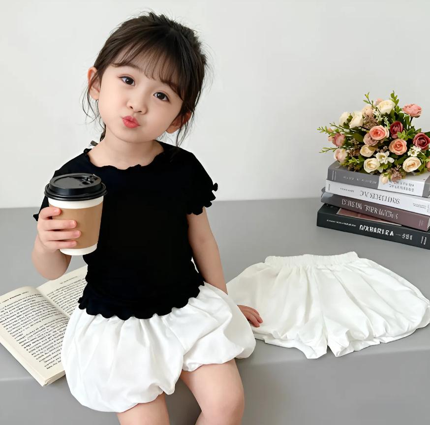 HD Korean Style Girls' Summer Striped Ruffle Trim Toddler Top - Sweet Candy Color Short Sleeve T-Shirt