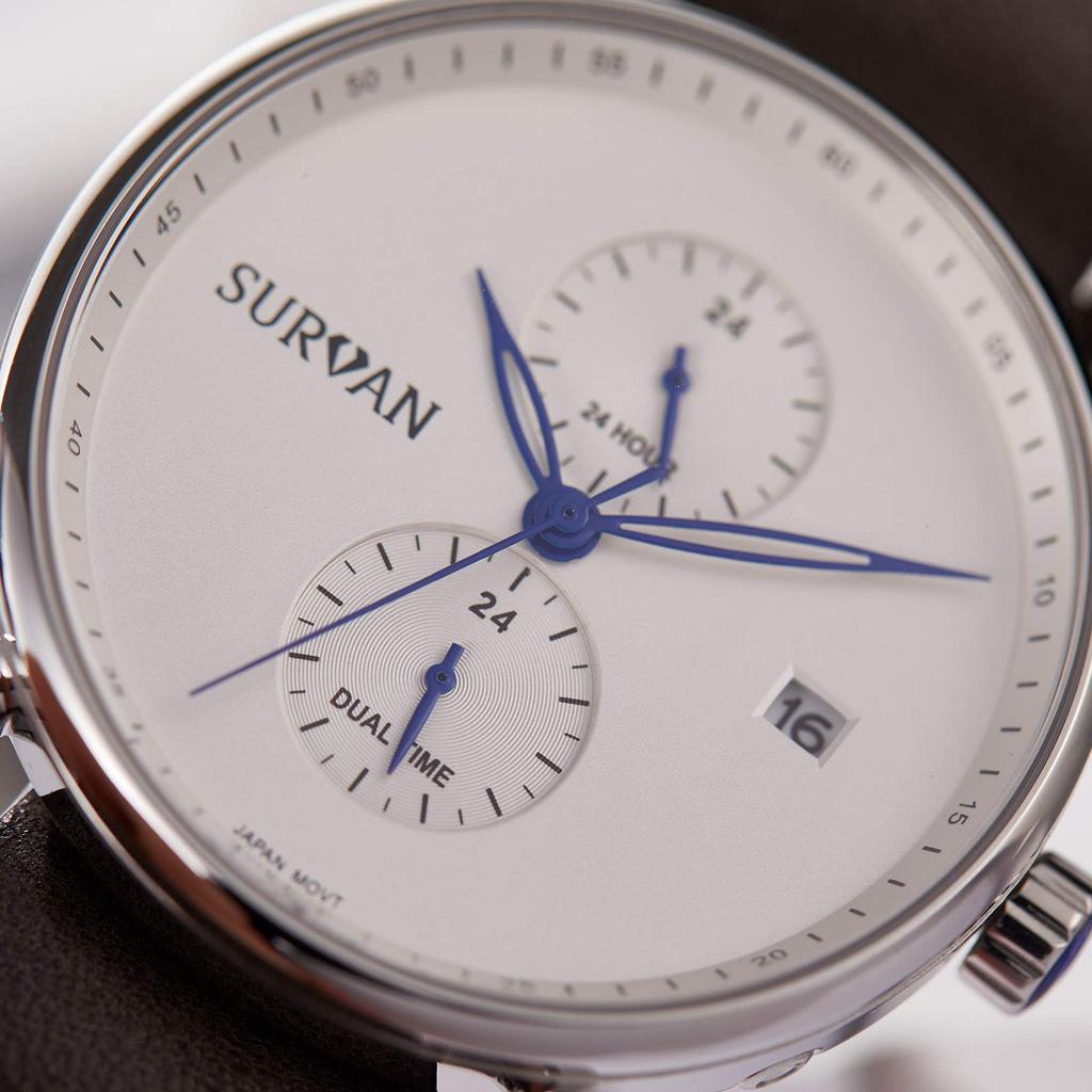 SURVAN Watch Designer Men's Watch Quartz Watch Waterproof Wristwatch Easy-to-Read Analog Watch for Men White Dial Gray Strap