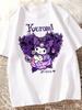 Summer Sanrio Kuromi Lady Tshirt Loose Fit Suitable Daily Wear Cute Street Style  Pure Cotton Soft and Breathable Material