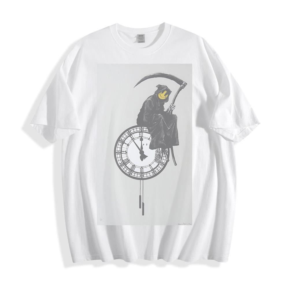 

Grim Reaper Smile Clock T-Shirt Black Minimalist Unisex Tee 3XL