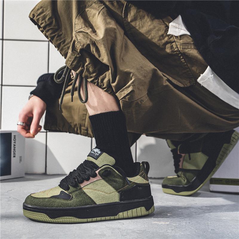 2024 Green Vintage Sneakers Men Street Outdoor Breathable Men's Skateboard Shoes Fashion Retro Platform Casual Sneakers For Men