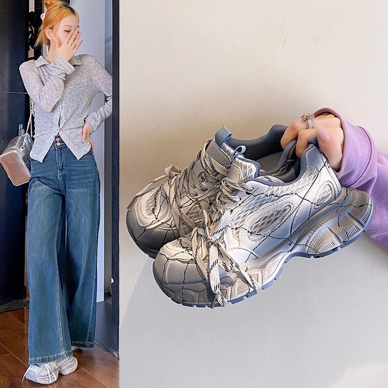 Big head dad shoes women's new fashion heightening breathable color matching old casual sports shoes women