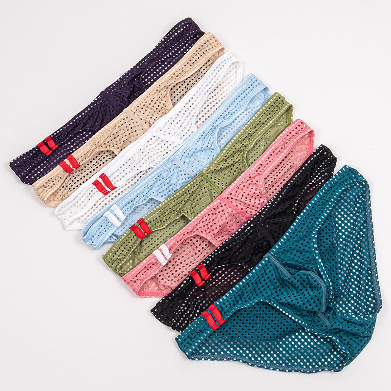 Men's Mesh Net Yarn Sexy Low-Rise Triangle Briefs - Japanese & Korean Style E-096
