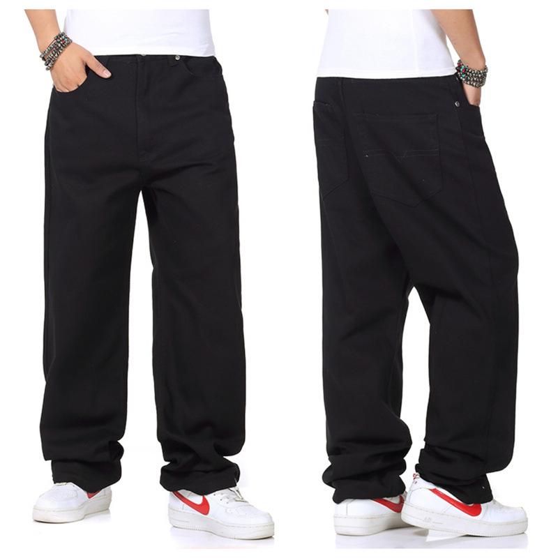 2024 Plus Size Men's Wide Leg Solid Color Denim Skateboard Pants - Spring/Autumn Loose Fit, Hip Hop Style