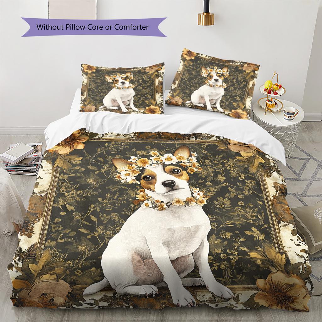 Vintage dog Pattern Bedding Quilt Set Quilt Cover Pillowcase Home Decoration Gift (1 * duvet cover + 2 * pillowcase, without core)