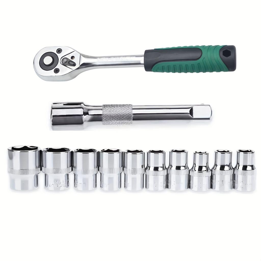 12PC Drive Socket Set 3/8",CR-V Metric and Imperial Sockets with Quick-Release Ratchet Wrench Mechanic Tool Kits for Auto Repair