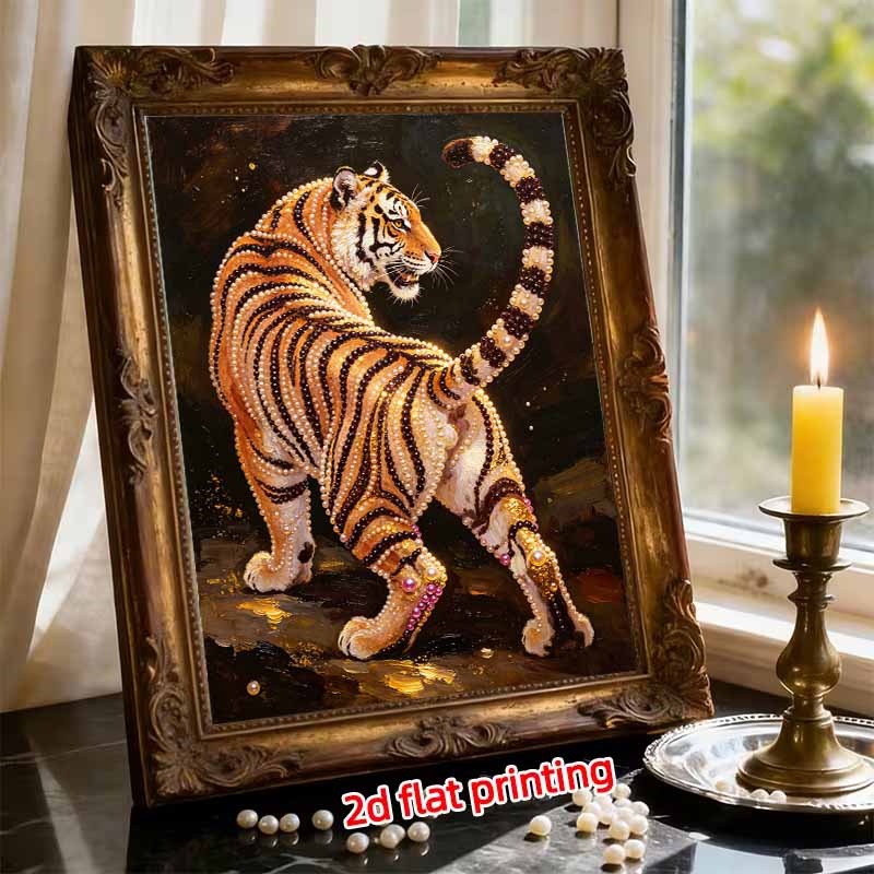 DIY Pearl Bead Art Canvas Tiger Pattern Frameless Creative Craft Painting Kit for Relaxing Home Wall Decoration