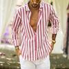 Men Fashion Vertical Striped Long Sleeve Casual Button Down Dress Beach Shirt
