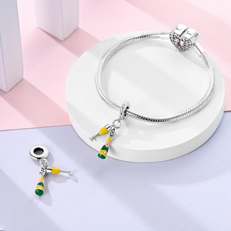 copper Champagne Wine Cup Yellow Pendant Charm Compatible With Authentic Pandora Charm Bead Charms Bracelets Women Do It Yourself Jewellery Gift