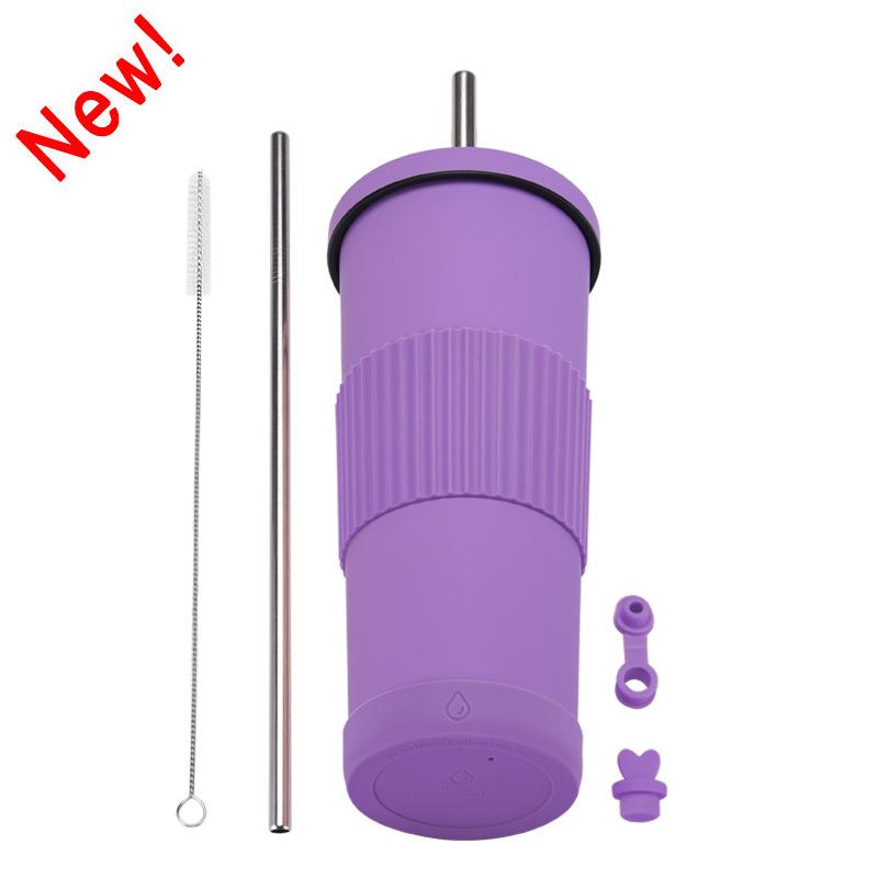 830Ml Stainless Steel Straw Cup Large Capacity Non-Slip Sleeve Straw Thermos Cup Simple Car Water Cup