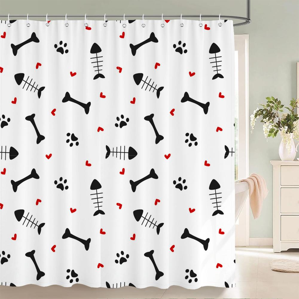 Black and White Simple Cartoon Shower Curtain Washable Polyester Bathroom Curtains Decor Bathtub Partition Curtain With Hooks