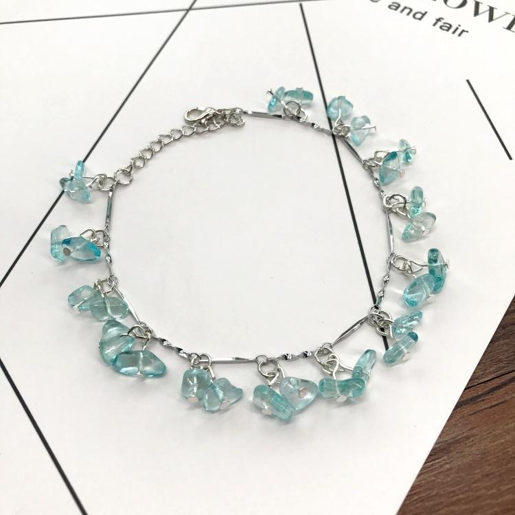 

Retro natural aquamarine Dongling jade anklet, feminine platinum and silver gravel anklet, beautiful accessories