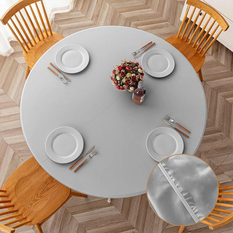 Elastic Round Fitted Tablecloth Waterproof Oil-Proof Wedding Party Table Cover Dust-Proof Oil-Proof and Skid-Proof Nordic Style