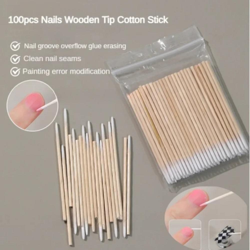 100/300/500 Bastoncini Cotton Fioc Punta Legno Unghie Usa e Getta Rimuovi Dettagli Ultra Bastoncini Correttori Smalto per Unghie Strumenti Manicure