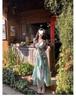 Elegant French Spaghetti Strap Beach Resort Dress with Versatile Print and Slimming Fit