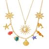 Oumayka Ocean Vacation Style Drip Oil Starfish, Seashell & Seahorse Stainless Steel Necklace