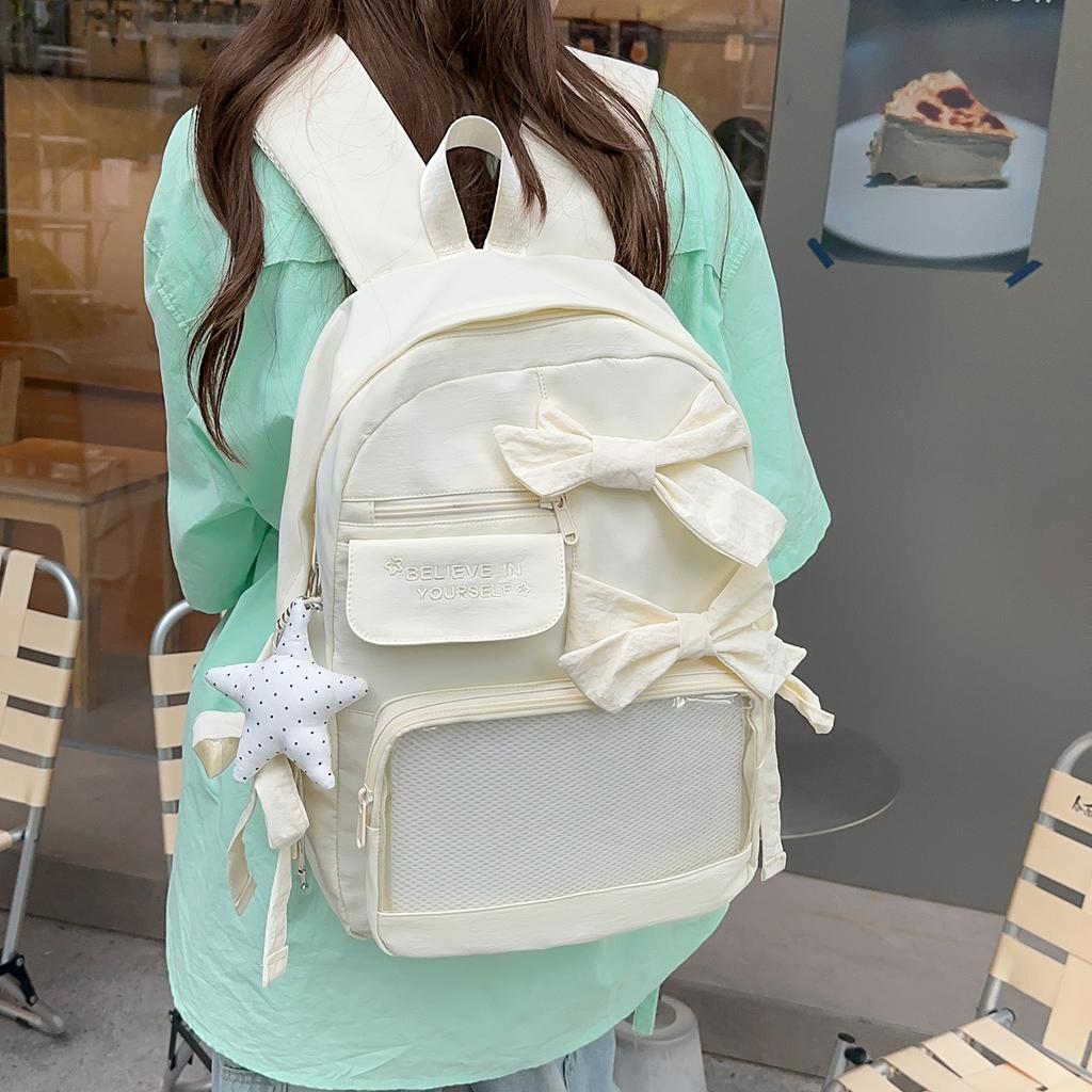 Schoolbag Cool wind Soft fog Low saturation Sea salt Blue bow schoolbag Female primary school students commute to class Light pain Backpack