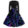 Women's Casual Fashion Round Neck Long Sleeve New Year Printed Retro Dress