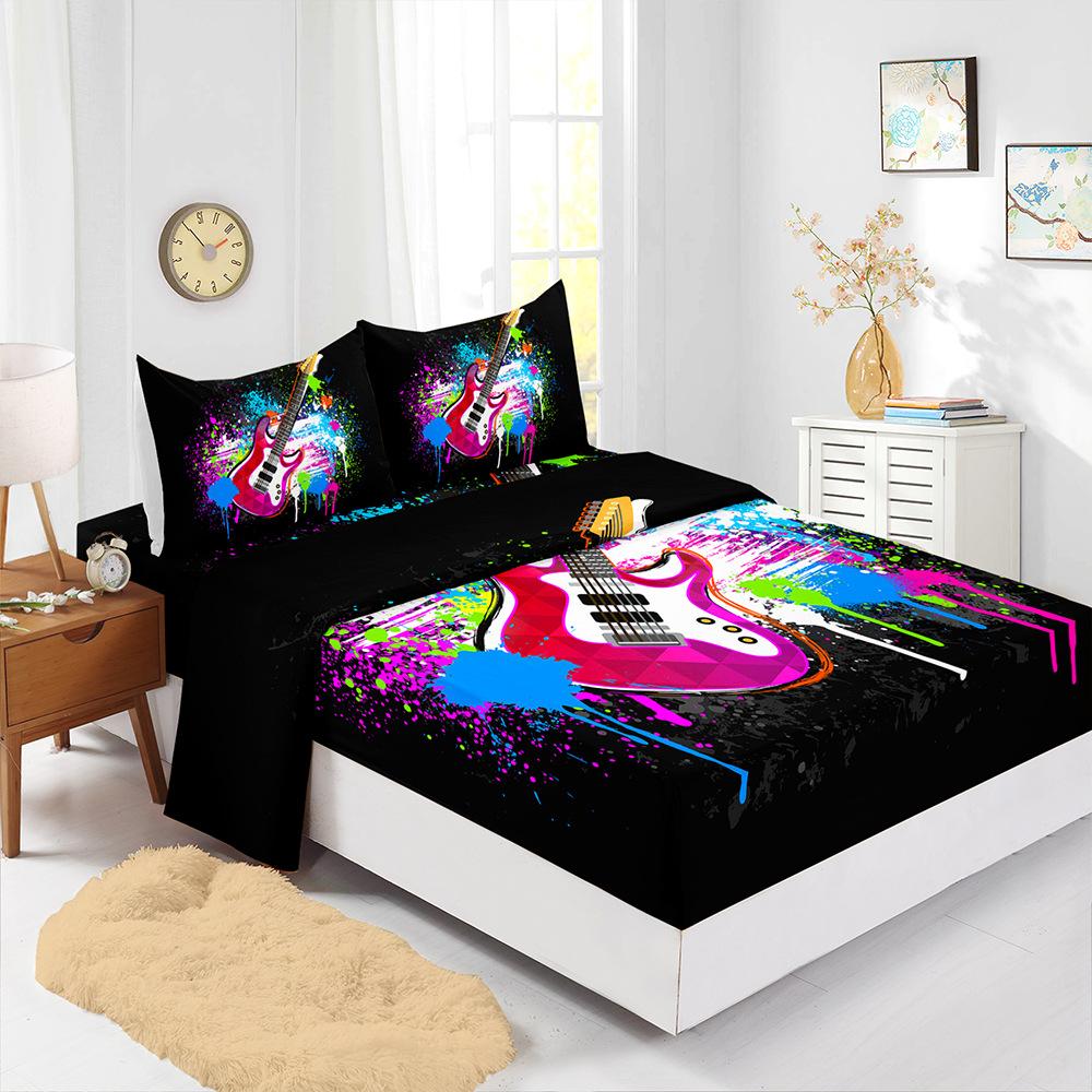 

Four-Piece Mattress Digital Printing Music Guitar Mattress Protective Cover Bedding (90cm * 190cm * 40cm) Pillowcase * 1