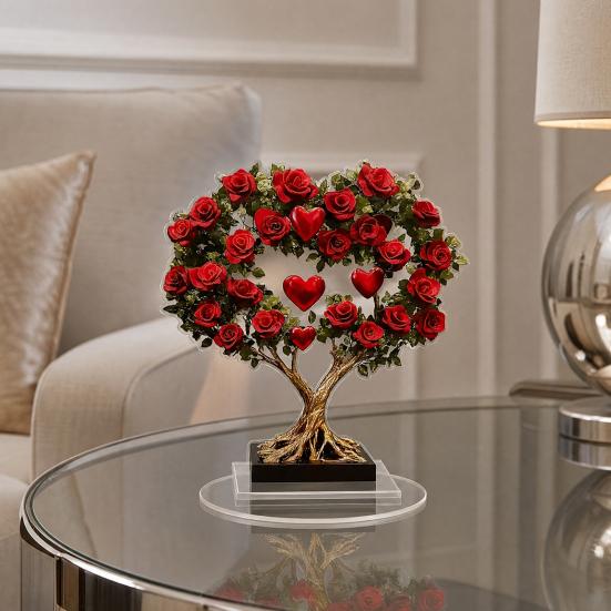 Acrylic Rose Ornament, 2D Flat Flower Decoration with Base, Table Centerpiece Rose Ornament, Romantic Desktop Decor for Home Shelf Cabinet