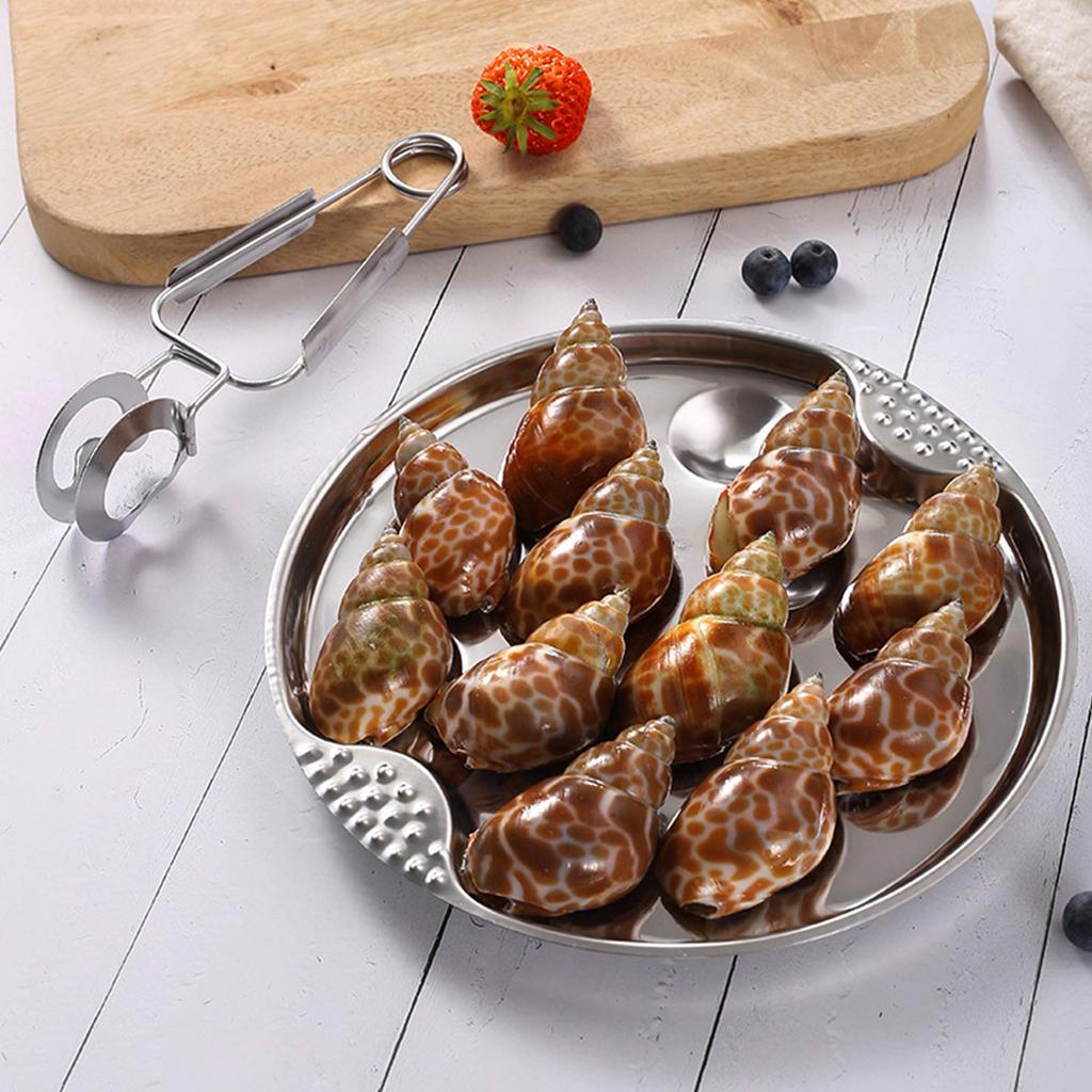 Stainlesss Steel Kitchen Utensils Escargots Bakings Dish and Tongs Elegant Snail Plate and Fork Metal Kitchenwares