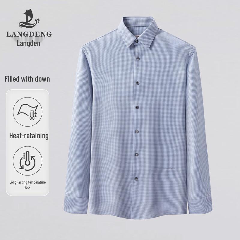 Langdeng Men s Thickened Plaid Business Casual Long-Sleeve Shirt 39 (170/88A)