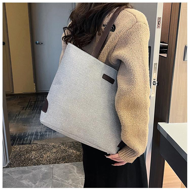 Cotton Linen Casual Tote Bag Large Capacity Handheld Bucket Style For Daily Use