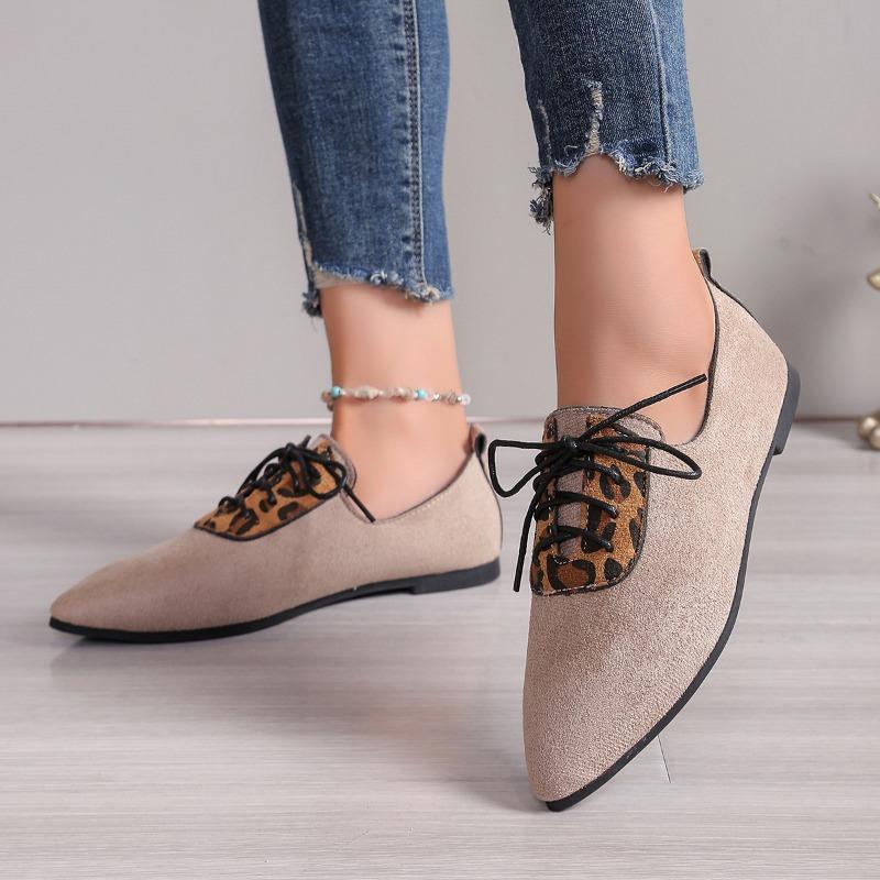 Fashion Women's Fashion Low Heel Shoes Autumn New Pointed Head Suede Front Lacing Soft Sole Anti-slip Wear-resistant Low Top Shoes