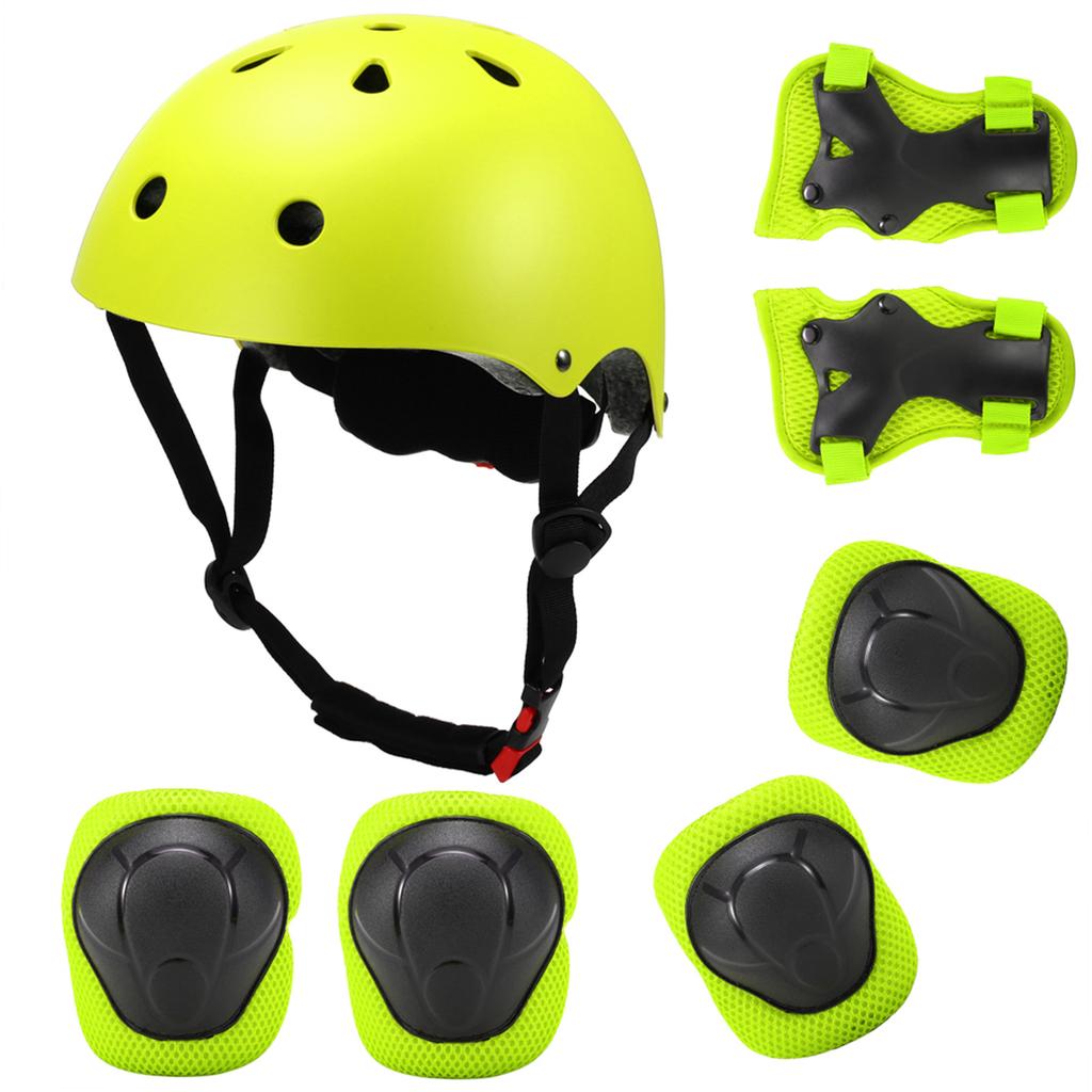 Kids 7 In 1 Helmet and Pads Set Adjustable Kids Knee Pads Elbow Pads Wrist Guards for Scooter Skateboard Roller Skating Cycling