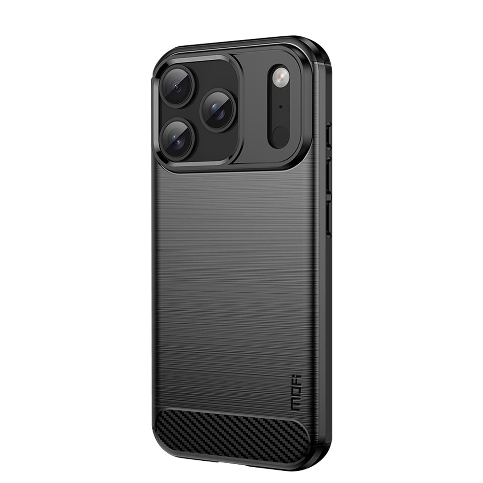 

For iPhone 17 Pro Back Cover MOFI Brushed Texture Carbon Fiber Soft TPU Case Black