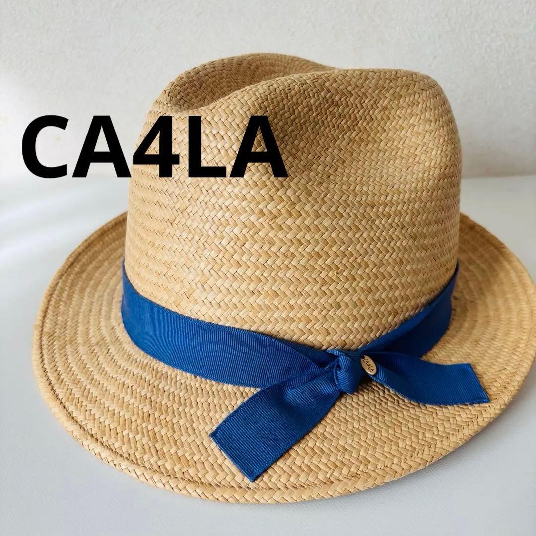 Used CA4LA Kashira Straw Hat Panama Hat Folded Hat Blue Ribbon Ladies