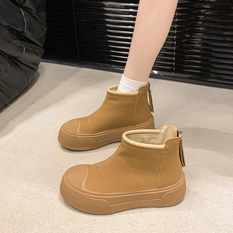 Platform Suede Flats Ankle Snow Boots Women Warm Plush Cotton Mid Heels Shoes Brand Winter Fad Trend Cozy Chelsea Botas Mujer