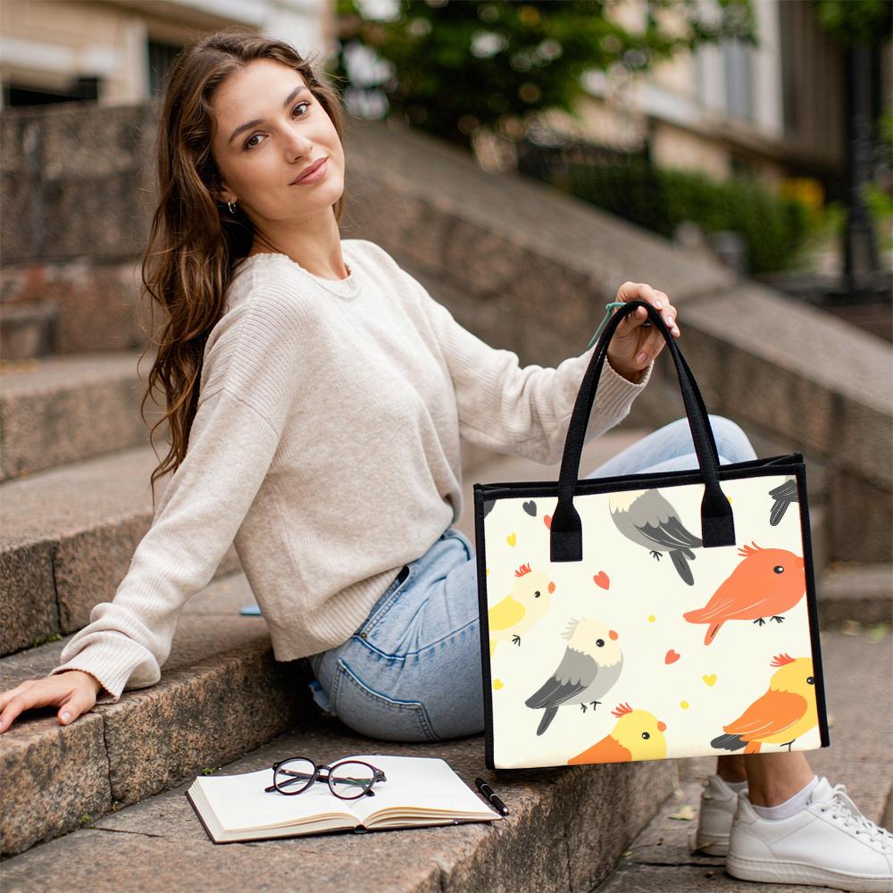 Cute Bird Pattern Portable Tote Bag Casual Daily Large Capacity Handbag for Shopping Travel Commute