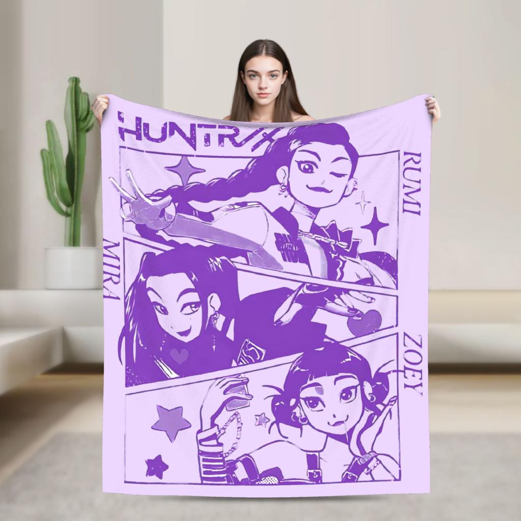 Huntrix HUNTRX Rumi Kpop Demon Hunters Dekens Pluizig Geweldig Warm Plaid voor Huis Winter