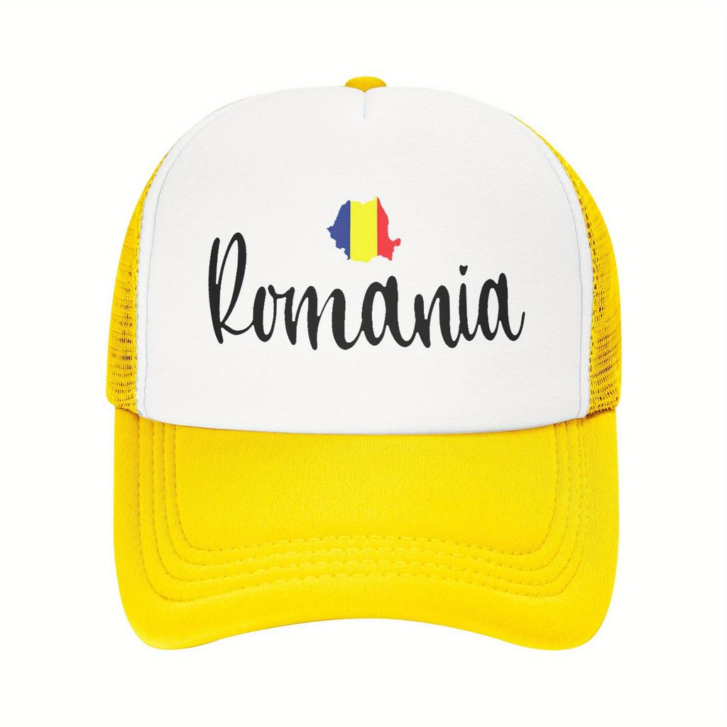 Romania Map Print Trucker Hat Breathable Mesh Adjustable Snapback Cap Casual Adult Gift